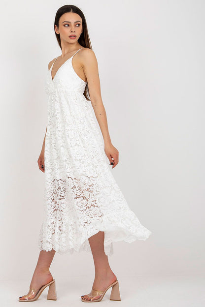 Elegant lace daydress with adjustable straps and sweetheart neckline by Och Bella, featuring delicate frill details.
