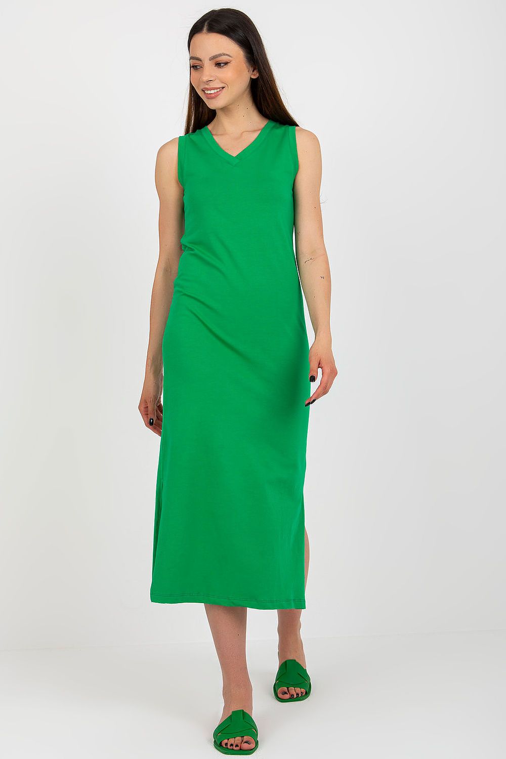 Elegant sleeveless cotton dress with heart neckline and side slits by Och Bella, perfect for summer occasions.