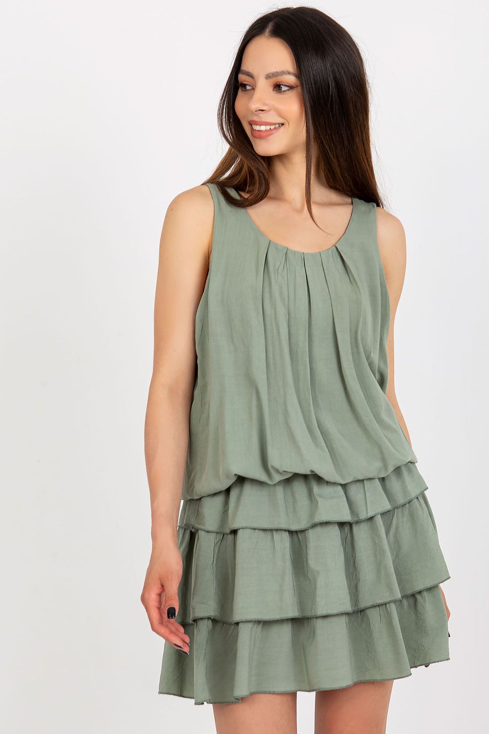 Sophisticated sleeveless dress from Och Bella, designed for summer with a round neckline and stunning ruffle details.