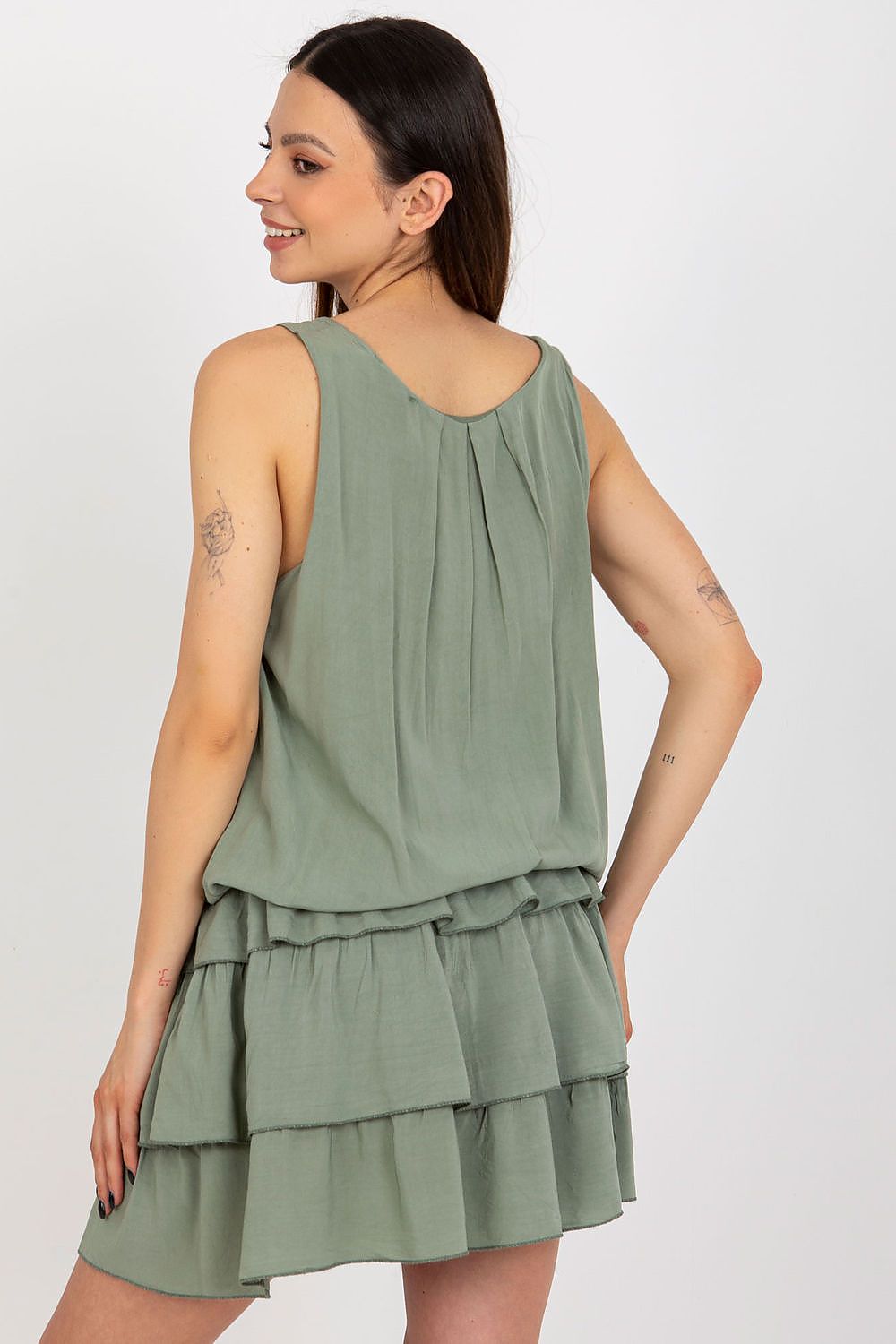 Graceful Och Bella sleeveless summer dress with a playful ruffled design and an elegant yet comfortable elastic waist.