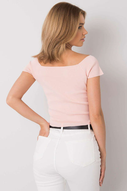 Elegant short sleeve blouse by Calben, crafted from 100% ribbed acrylic material, perfect for adding character to any wardrobe.