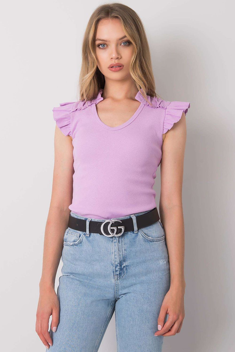 Elegant Butterfly Sleeve Blouse by Calben in ribbed cotton blend, perfect for sizes S & M, showcasing luxurious design and fit.