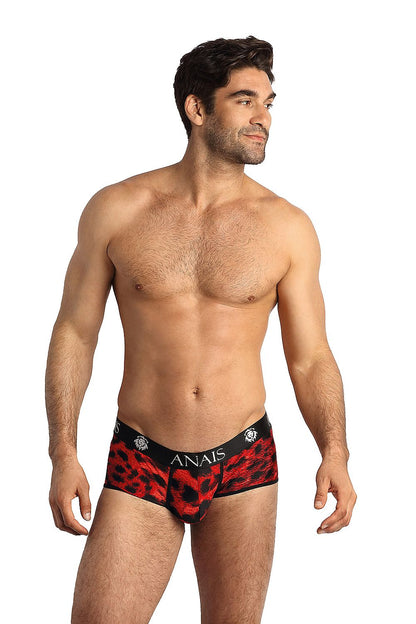 Elegant red leopard print men's hipsters by Anais, showcasing luxurious fabric and perfect fit for ultimate comfort.