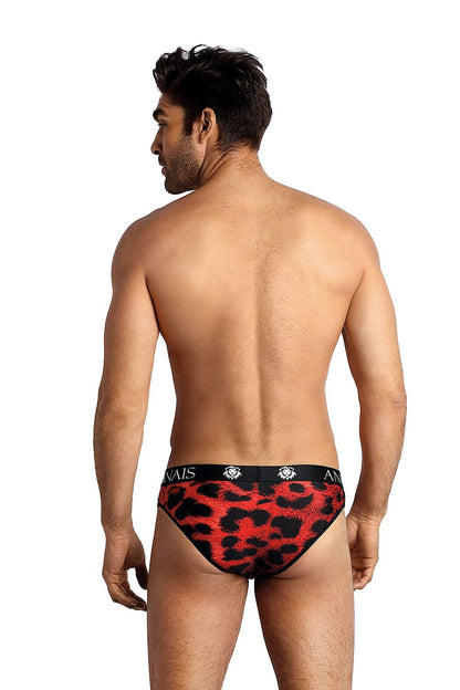 Chic and seductive red leopard print men's briefs by Anais, designed for a stylish and comfortable wear.