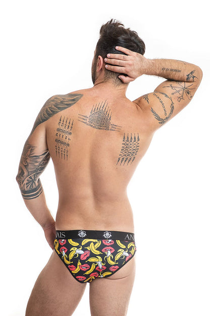Close-up of the stylish Banana Men's Briefs by Anais showcasing the vibrant banana and mouth design, perfect for the fashionable man.