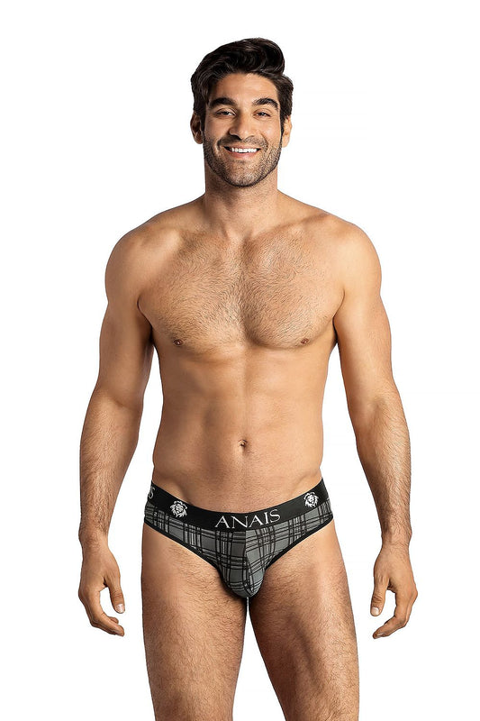 Elegant men's briefs featuring a classic checkered pattern by Anais, crafted for comfort with 80% polyamide and 20% spandex.