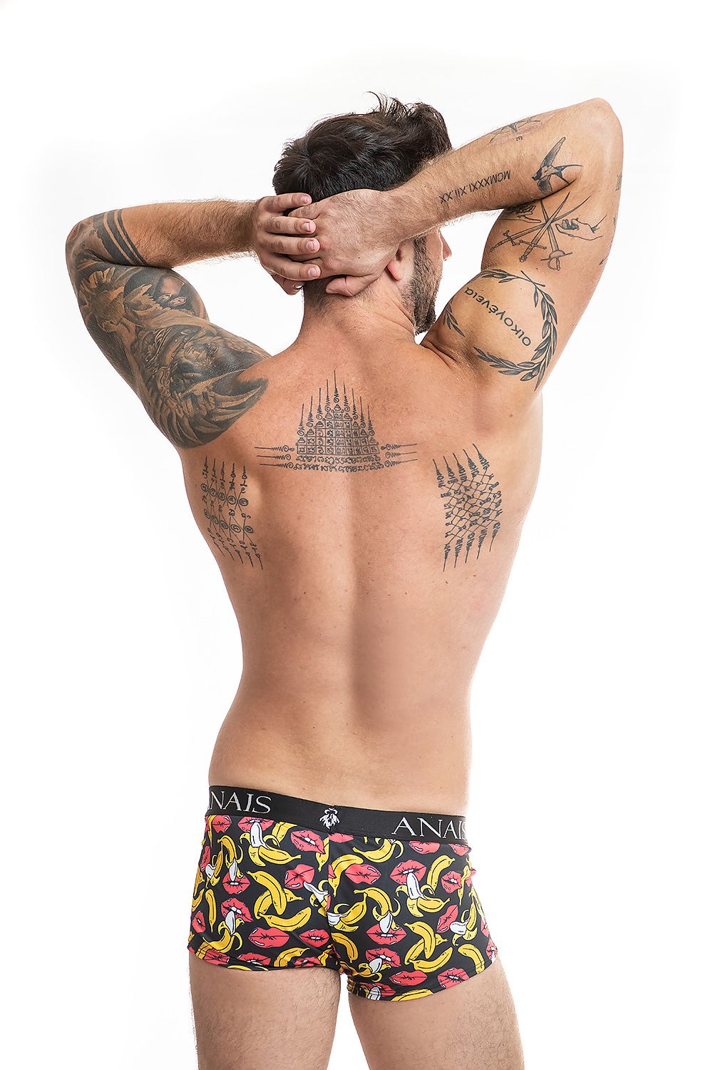 Close-up of Anais men's banana boxer shorts showcasing the innovative banana and mouth design, perfect for original and fashionable comfort.