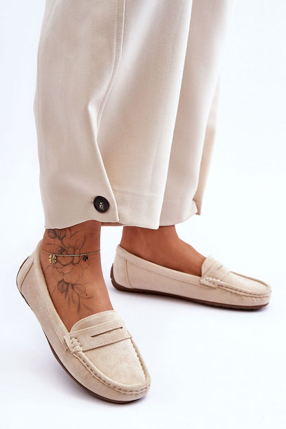 Fashionable women's moccasin shoes by Step in Style in eco-suede with a chic front strap, embodying elegance and comfort with a non-slip sole.