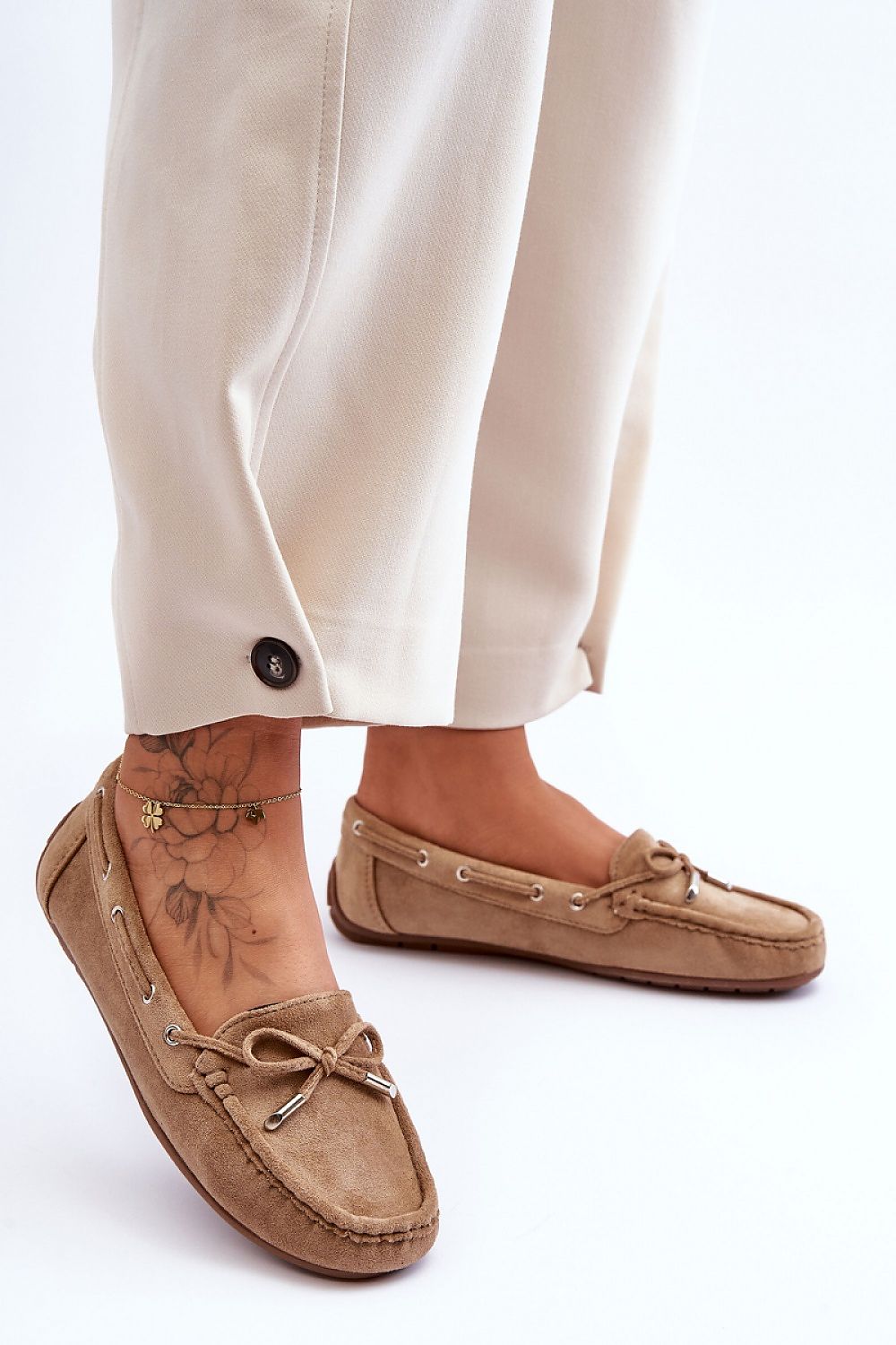 Comfortable and chic non-slip sole of Step in Style women's eco-suede moccasins, designed for stylish stability and all-day wear.
