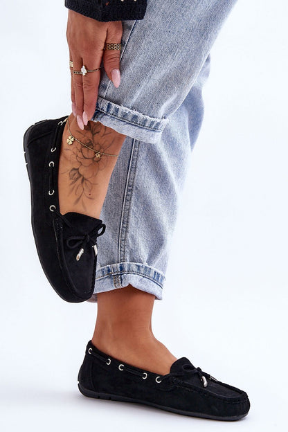 Fashionable women's eco-suede moccasins in a chic setting by Step in Style, perfect for elegant casual wear.