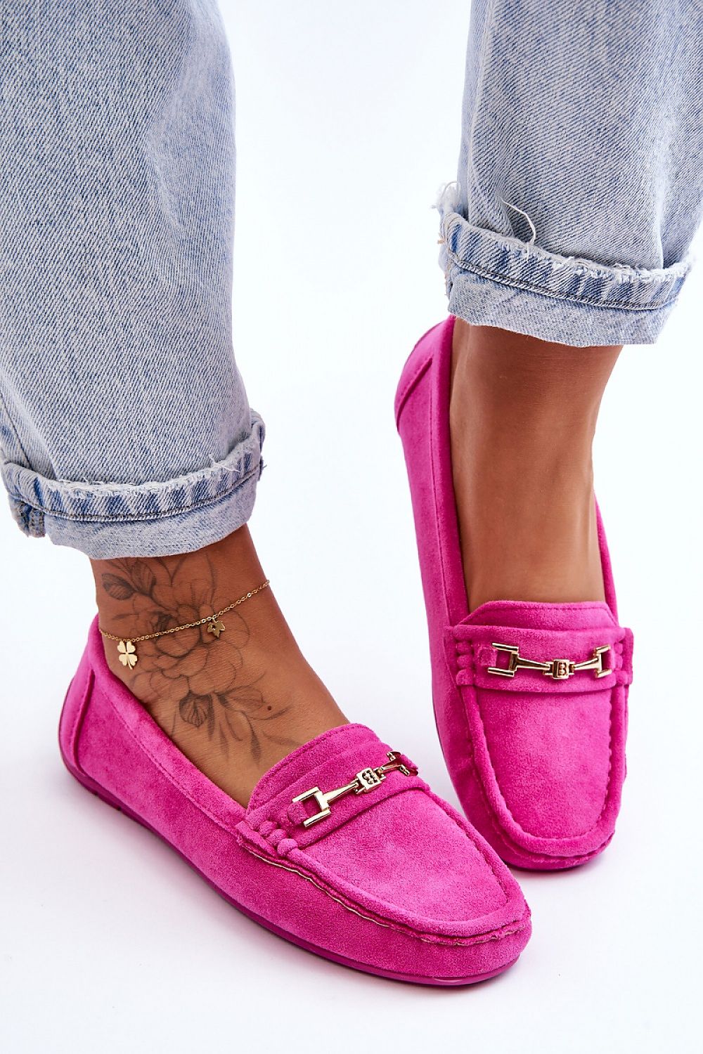 Chic women's moccasins in eco-suede by Step in Style, highlighting stylish decorative features and a reliable non-slip sole for a comfortable step.