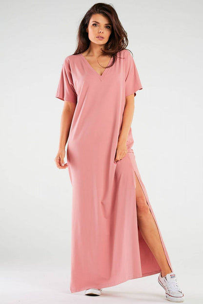 Elegant feminine maxi dress by Infinite You, featuring stylish side slits and a flattering cotton blend for a perfect fit. Ideal for accentuating feminine silhouettes, this luxurious dress is designed for women who love to shine in comfort.