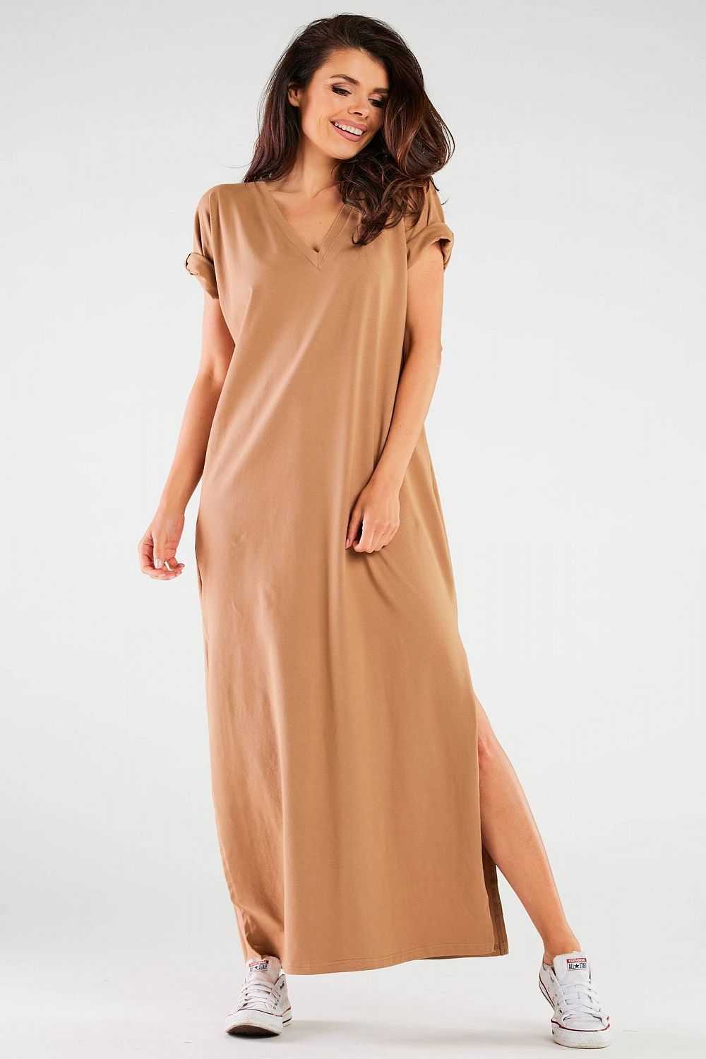 Gorgeous Infinite You maxi dress, crafted from cotton blend with luxurious side slits, offering a flattering silhouette for sophisticated women.