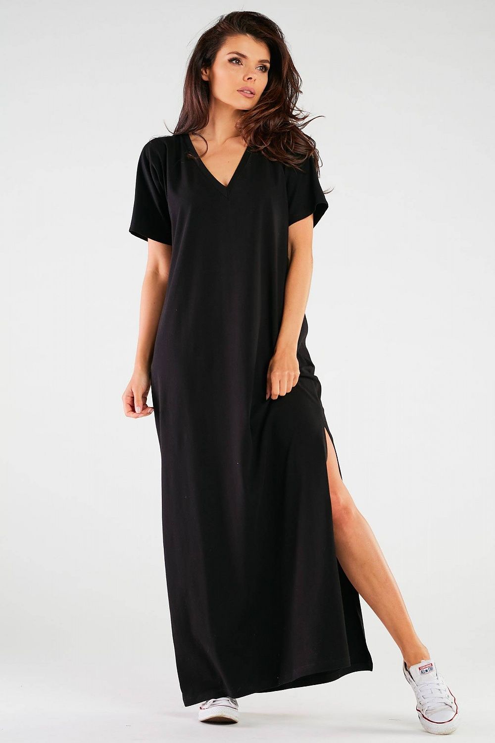 Elegant feminine maxi dress with side slits, crafted from a premium cotton blend, designed by Infinite You for a flattering fit.