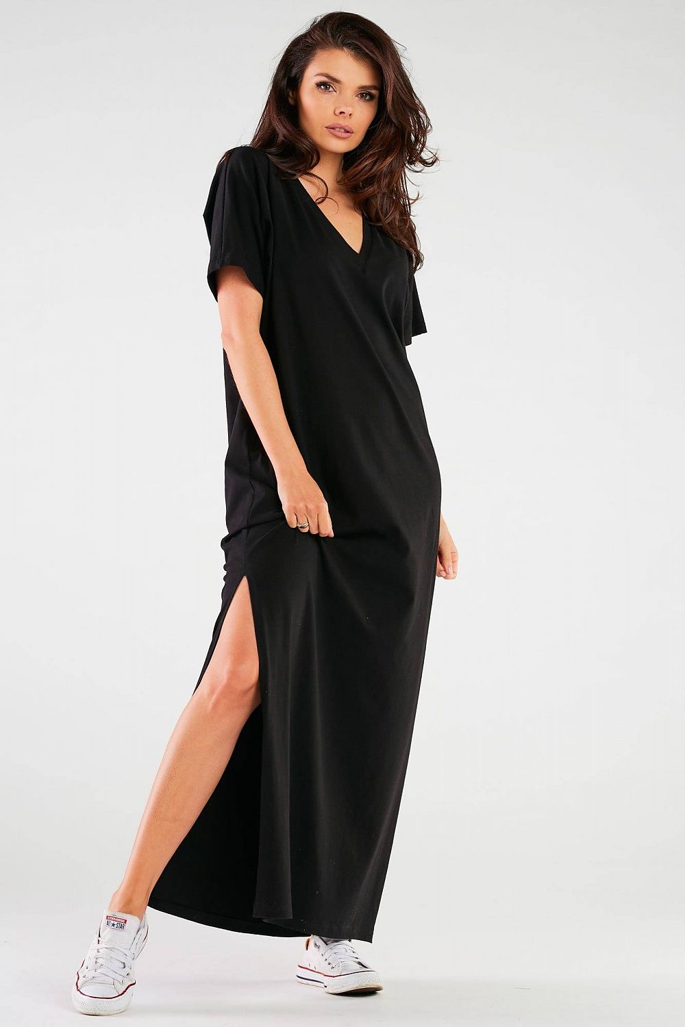 Luxury short sleeve maxi dress by Infinite You, featuring stylish side slits to enhance the silhouette, perfect for elegant occasions.