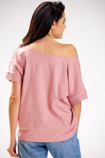 Stylish Loose T-Shirt featuring a deep boat neckline by Infinite You - Perfect for creating chic looks.