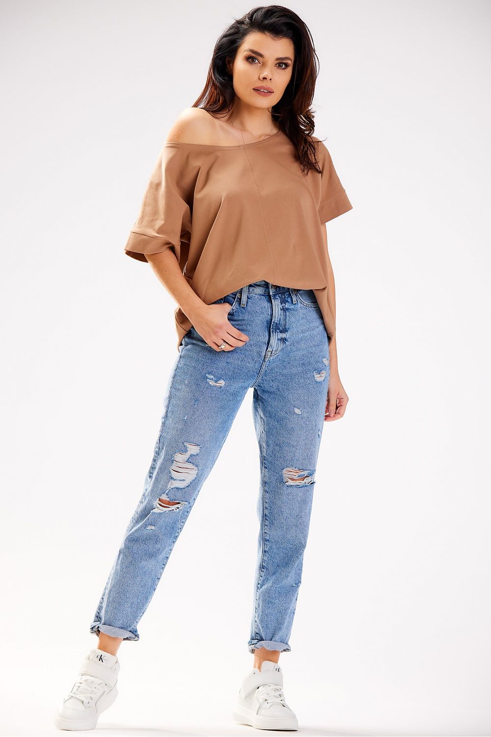 Fashionable Loose T-Shirt by Infinite You with a versatile deep neckline - Ideal for stylish layering.