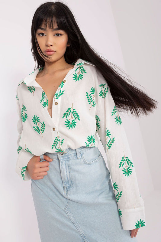 Luxury Women's Long Sleeve Cotton Shirt by Lakerta featuring exquisite embroidery and a loose fit design.