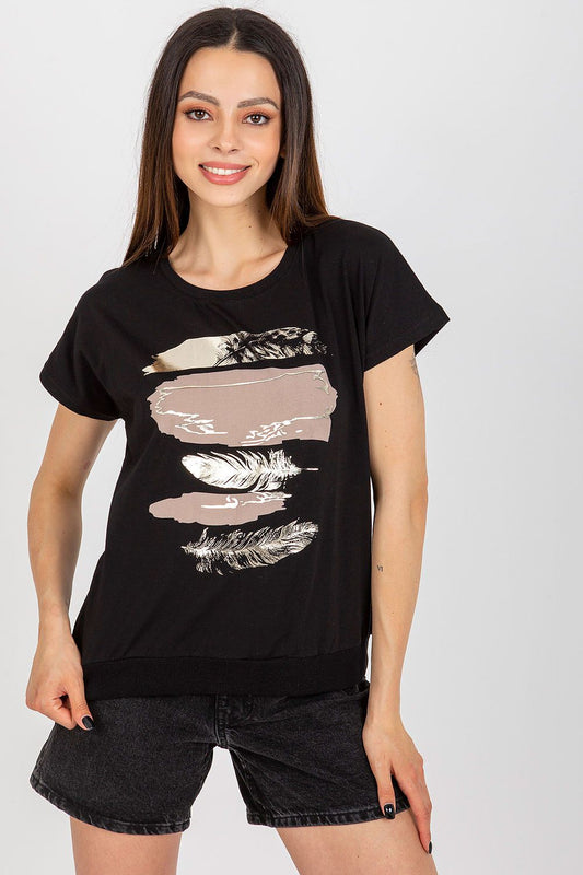 Stylish Rue Paris blouse with short sleeves and decorative print, crafted from 90% cotton for a luxurious feel.
