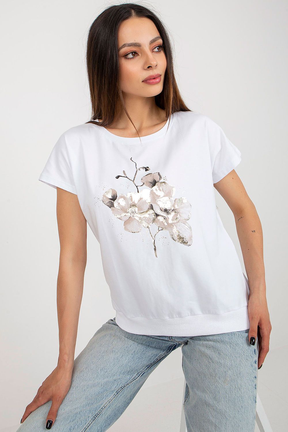 Elegant Rue Paris cotton blouse with short sleeves and decorative print, ideal for a chic summer look.