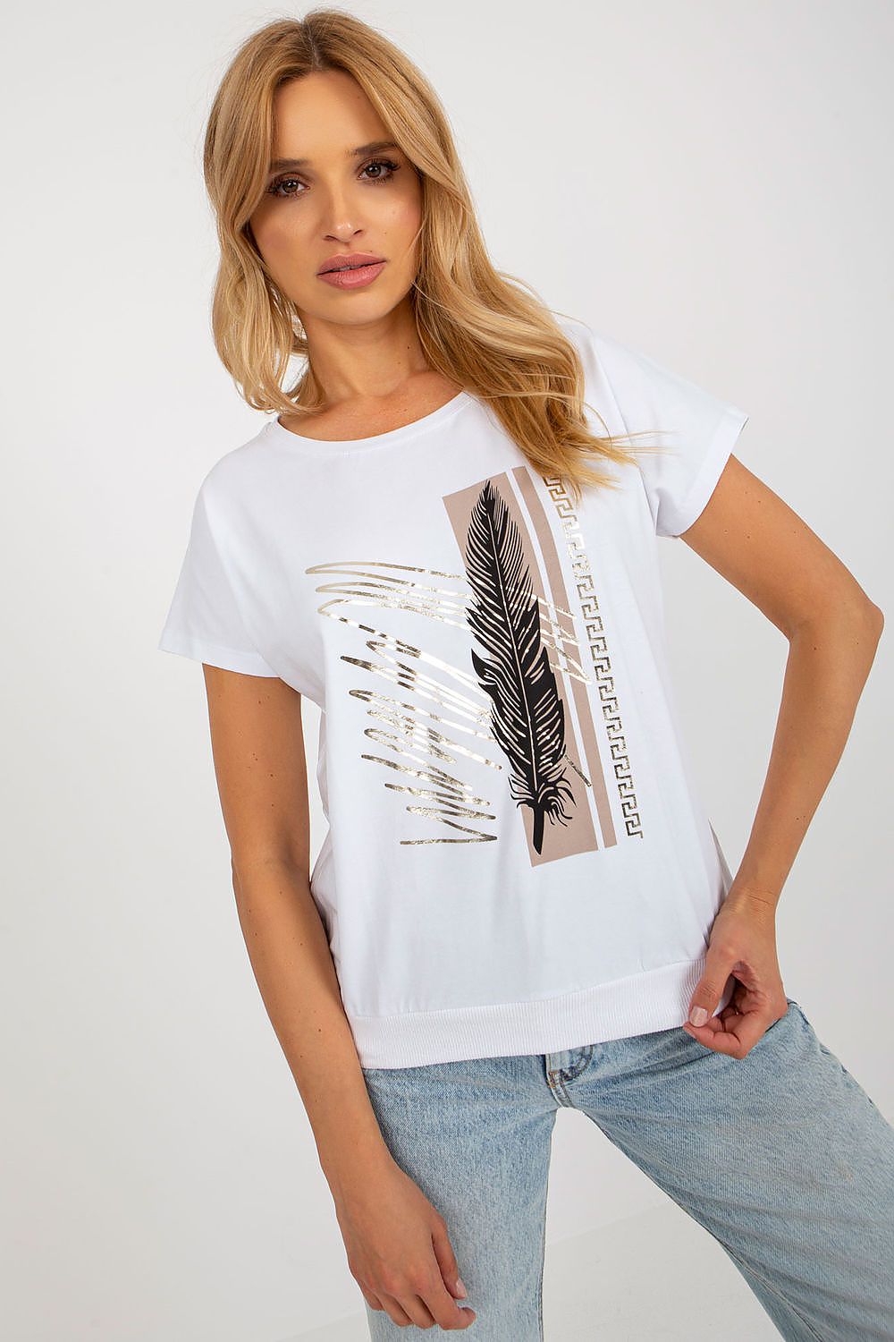 Flat lay of the Rue Paris decorative print cotton blouse, highlighting the premium quality and elegant design suitable for casual or dressy occasions.