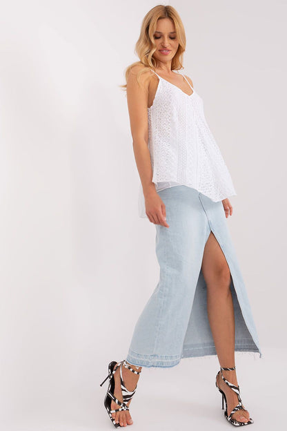 Close-up of Och Bella summer lace top showcasing the intricate lace details and delicate thin straps.