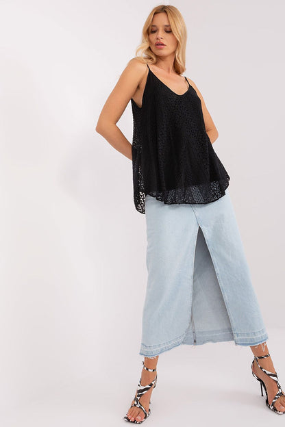 Elegant Och Bella lace top featuring a v-neck design, perfect for summer styling in sizes S, M, L.