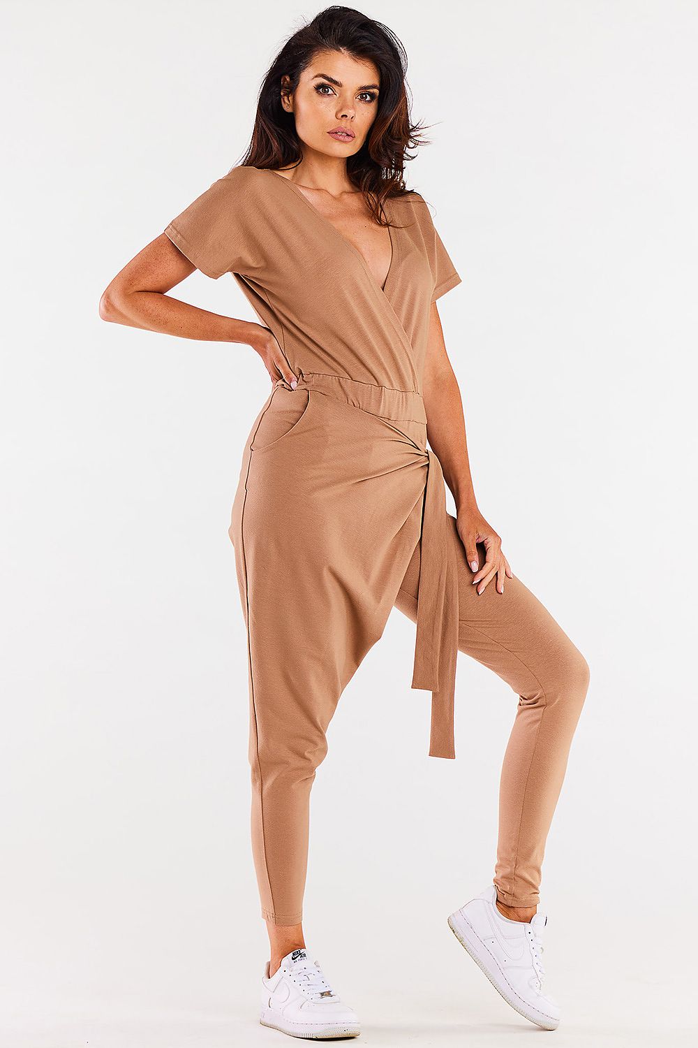 Elegant pockets of the luxury crinkled jumpsuit by Infinite You, combining functionality with sophisticated style.