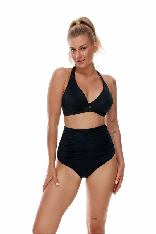 Luxury Lupo Line high-waisted black swimming panties featuring a crinkled front design, perfect for enhancing your silhouette.