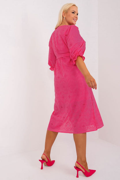Chic plus size dress by Lakerta in 100% cotton, showcasing intricate embroidery and a flattering fit.