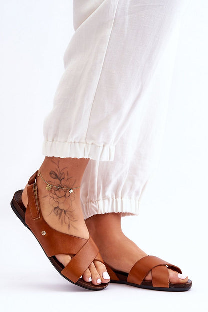 Elegantly designed open heel and toe natural leather sandals from Step in Style, ideal for comfortable summer outings.