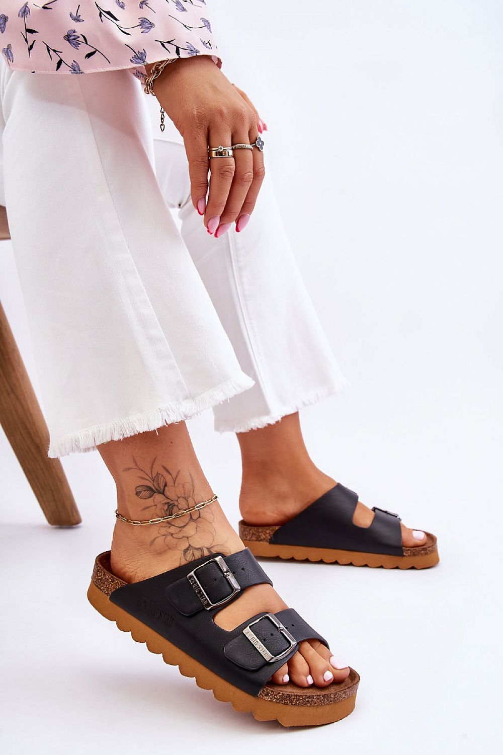 Luxurious and comfortable adjustable buckle flip-flops by Step in Style, featuring eco-leather straps and a contoured eco-suede insole, perfect for stylish summer wear.