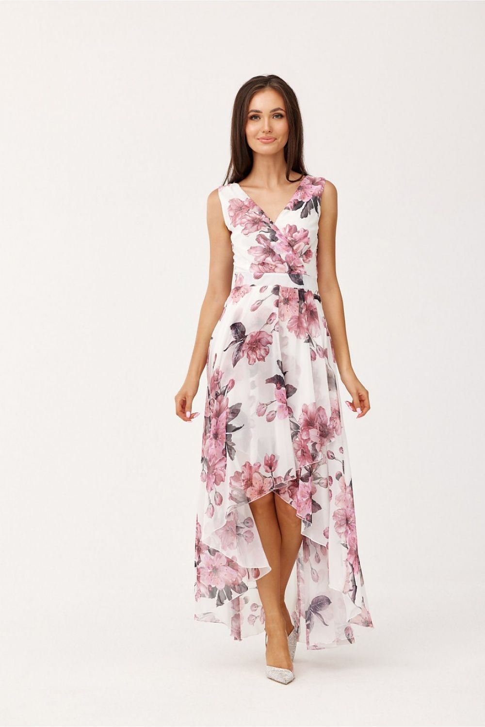 Stunning detail of the Roco Fashion floral chiffon maxi dress showcasing its lightweight fabric and elegant design.