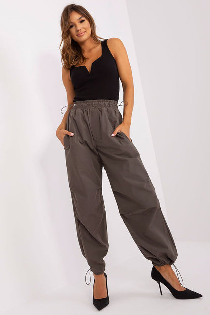 Och Bella luxurious women's parachute trousers in elegant style featuring soft cotton and polyester fabric, complemented by drawstrings and stylish side pockets.