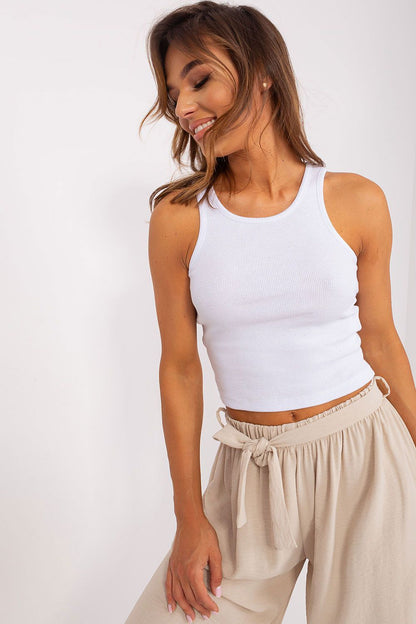 Och Bella luxury ribbed T-shirt featuring thick straps and a round neckline, perfect for a stylish essential look.