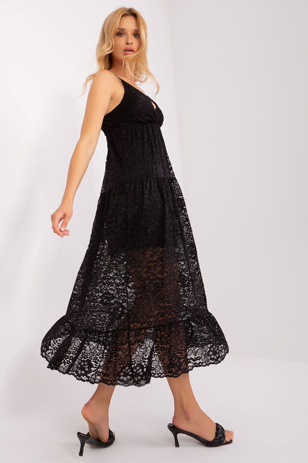 Stylish lace daydress with flattering sweetheart neckline and adjustable straps, designed by Och Bella for a luxurious look.