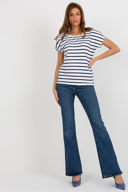 Luxury Women's Striped T-Shirt with V-Cut Back by BFG, showcasing a chic design and perfect fit.