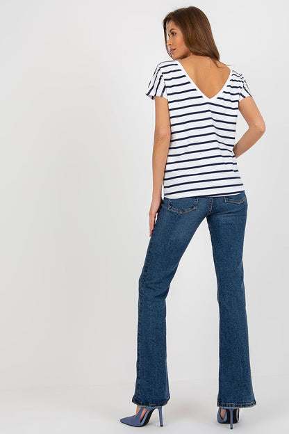BFG Luxury Women's Striped T-Shirt, highlighting a trendy round neckline and short sleeves for sophisticated casual wear.