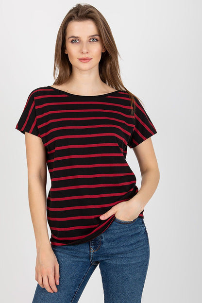 Fashionable Cotton and Spandex Blend T-Shirt by BFG, ideal for modern women seeking comfort and style with a beautiful striped pattern.