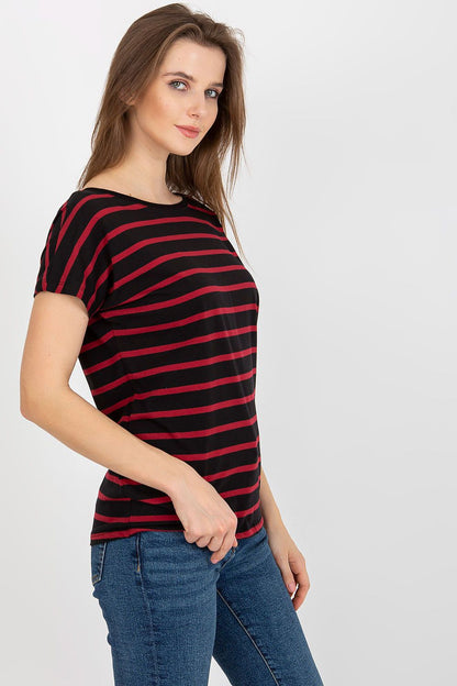 Luxury Women's Striped T-Shirt by BFG featuring a V-cut back design, crafted from a comfortable cotton and spandex blend.