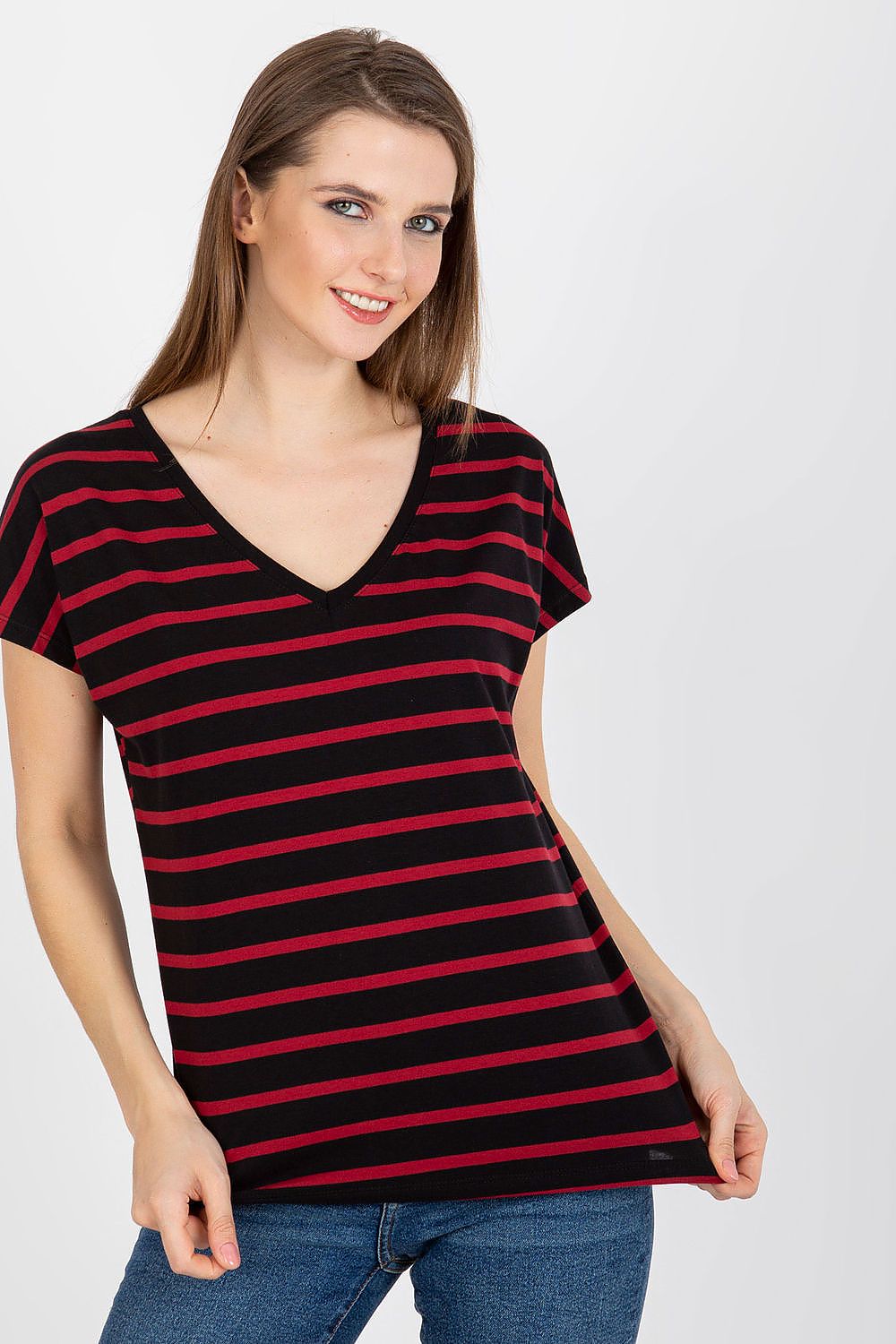 BFG luxury women's t-shirt featuring a stylish heart neckline and short sleeves, made from a comfortable cotton spandex blend, perfect for casual chic outfits.