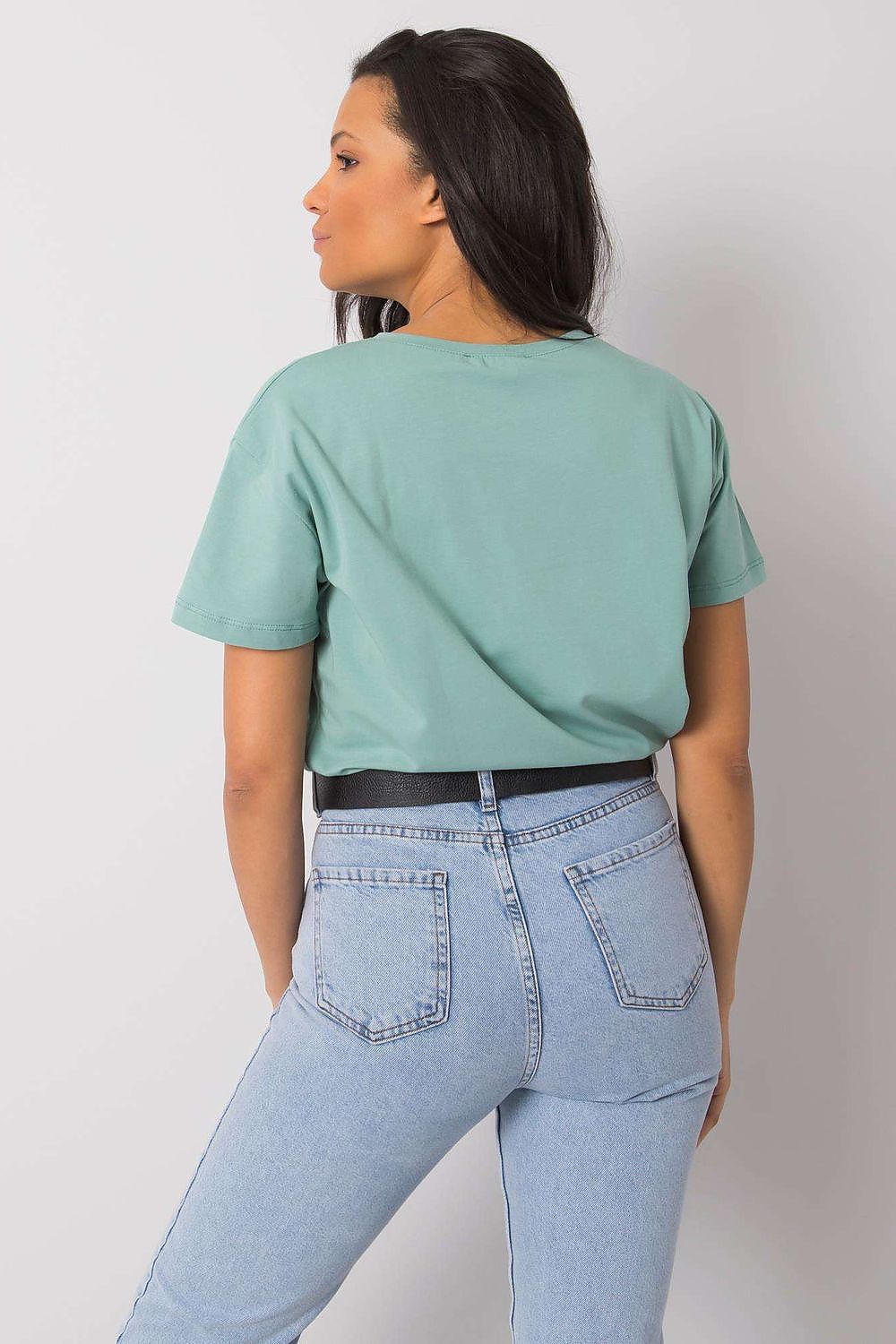 Luxurious Women's Cotton Blend T-Shirt by Fancy, featuring a relaxed fit, short sleeves, and a stylish decorative inscription on the front.