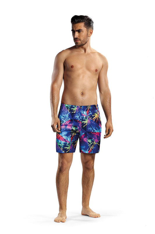 Stylish Lorin Luxury Swim Trunks in vibrant colours, modelled by a man with a toned physique, showcasing the soft polyester fabric and adjustable waist feature, perfect for luxury beachwear.