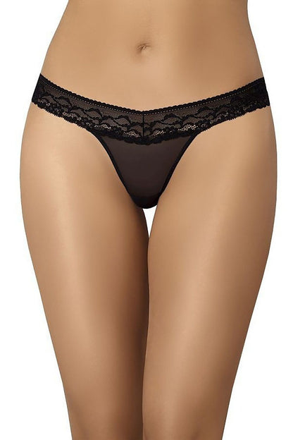 Chic Teyli black thong showcasing delicate lace details, offering a perfect blend of comfort and luxury for discerning tastes.