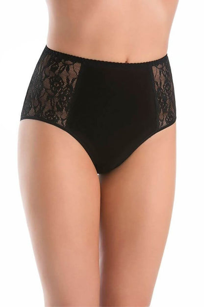Luxury Teyli high-waisted black cotton panties, showcasing exquisite lace floral accents, perfect for enhancing feminine allure.