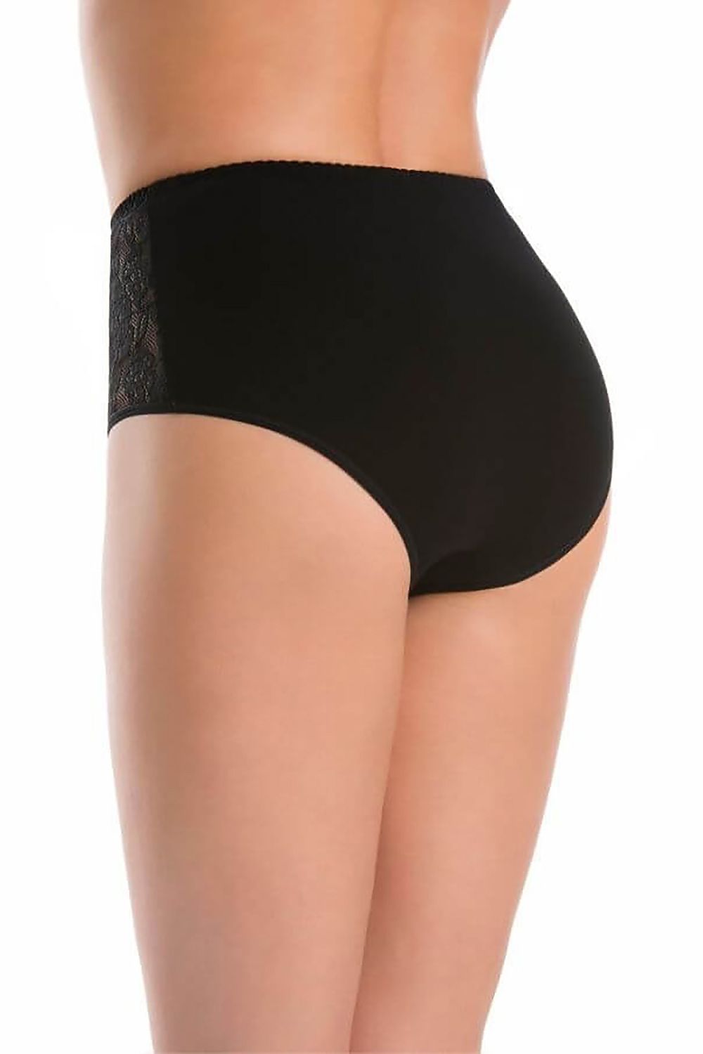 Teyli high-waisted black cotton panties, featuring elegant lace floral details on the sides, showcasing luxurious comfort and style.