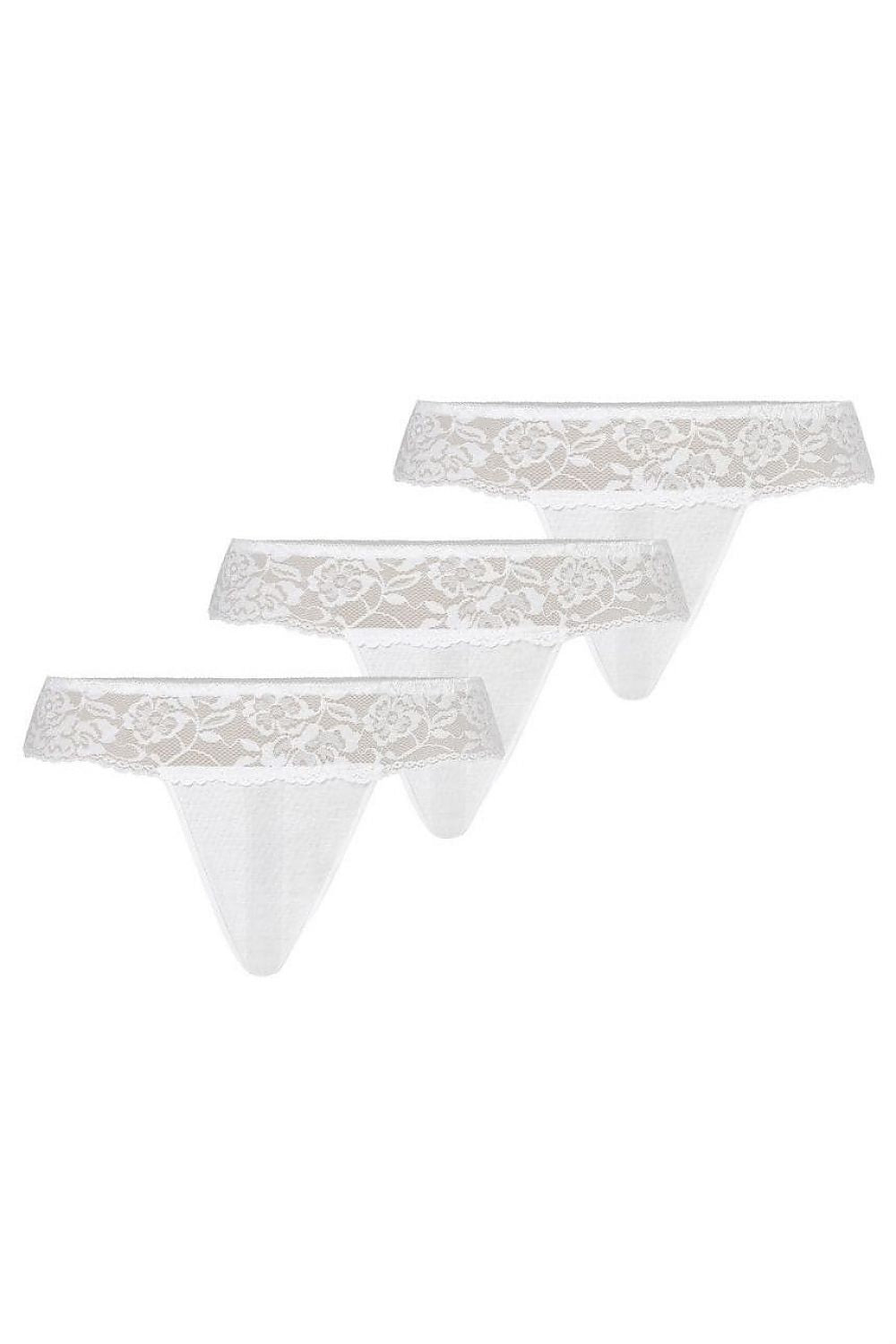 Chic Teyli Women's White Lace Thong set, presented in a stylish three-pack showcasing delicate lace details for a refined look.