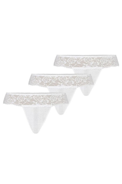 Chic Teyli Women's White Lace Thong set, presented in a stylish three-pack showcasing delicate lace details for a refined look.