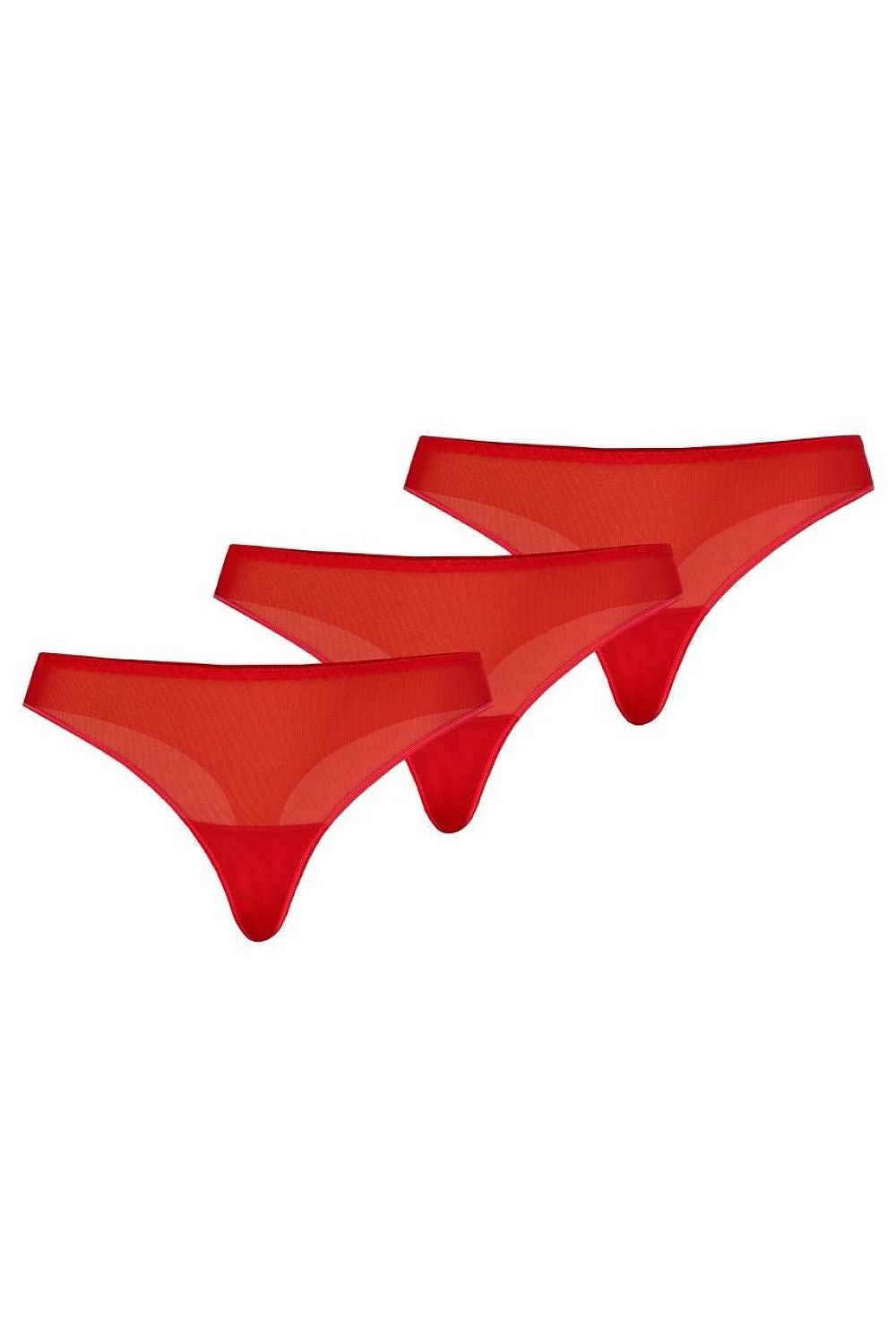Elegant red mesh thong set for women by Teyli, featuring three delicate and luxurious thongs in a stunning red hue.
