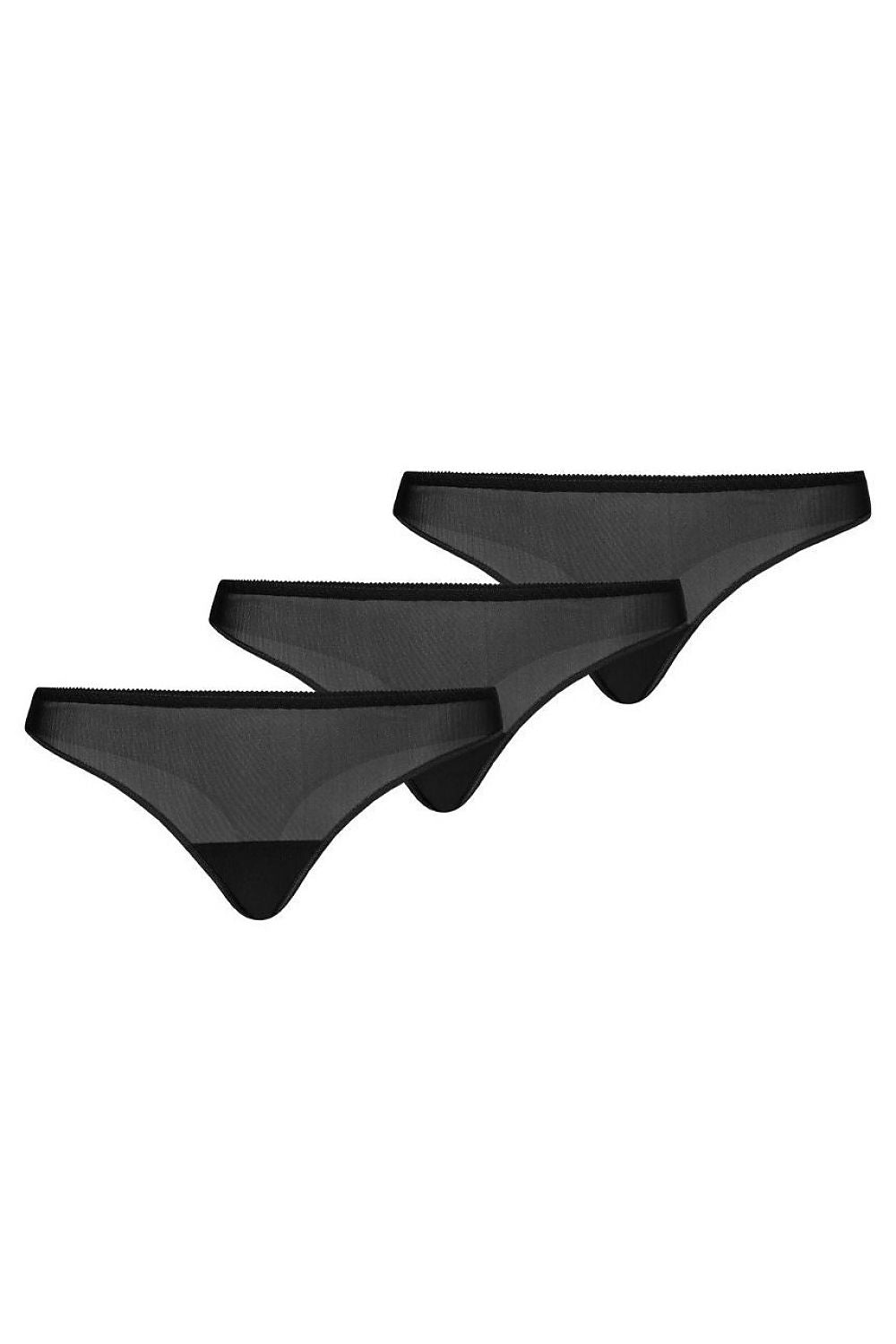 Sophisticated black mesh thong set for women by Teyli, consisting of three exquisite thongs crafted from soft, sheer material.